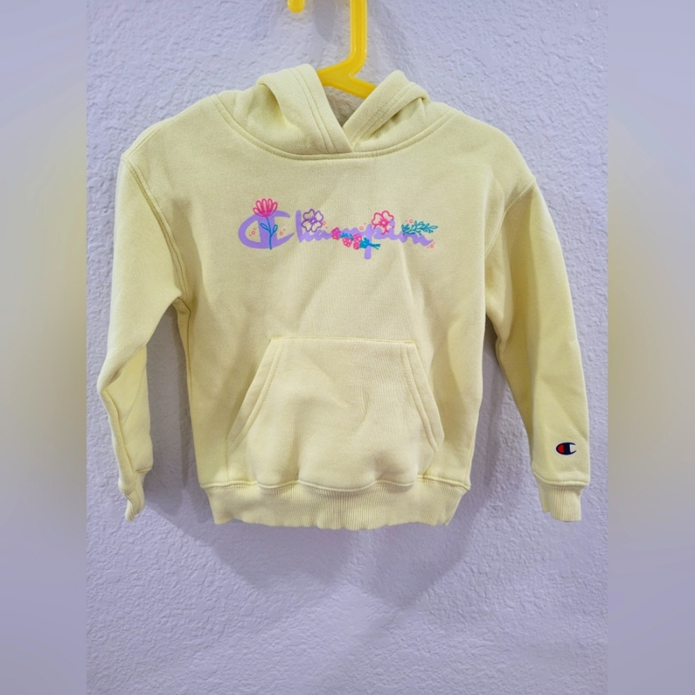 Champion Kids Light Yellow Hoodie with Floral Logo 4t